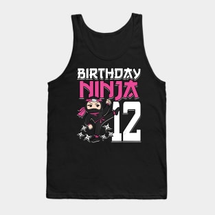 Birthday Ninja 12 Girl Pink Shinobi Themed 12th B-Day Party Tank Top